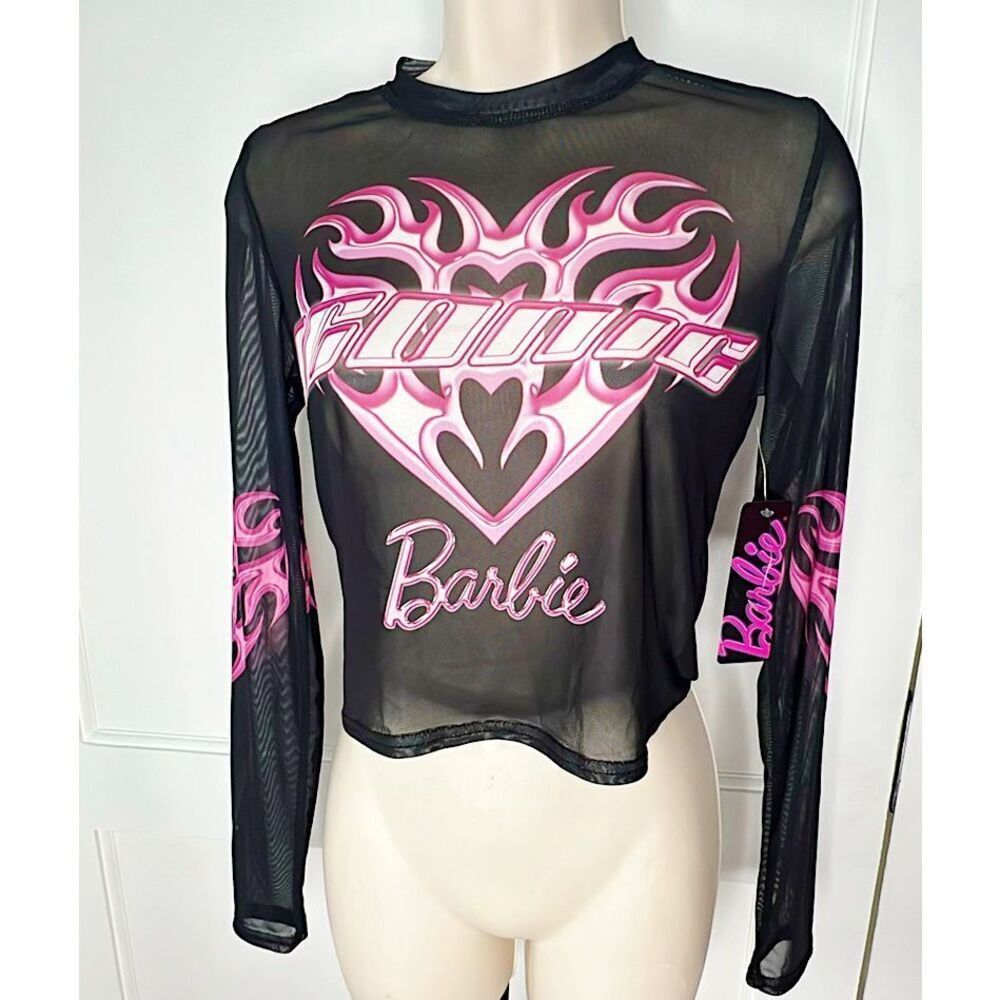 Barbie Iconic Mesh Long Sleeve Cropped Top Nwt Size Medium